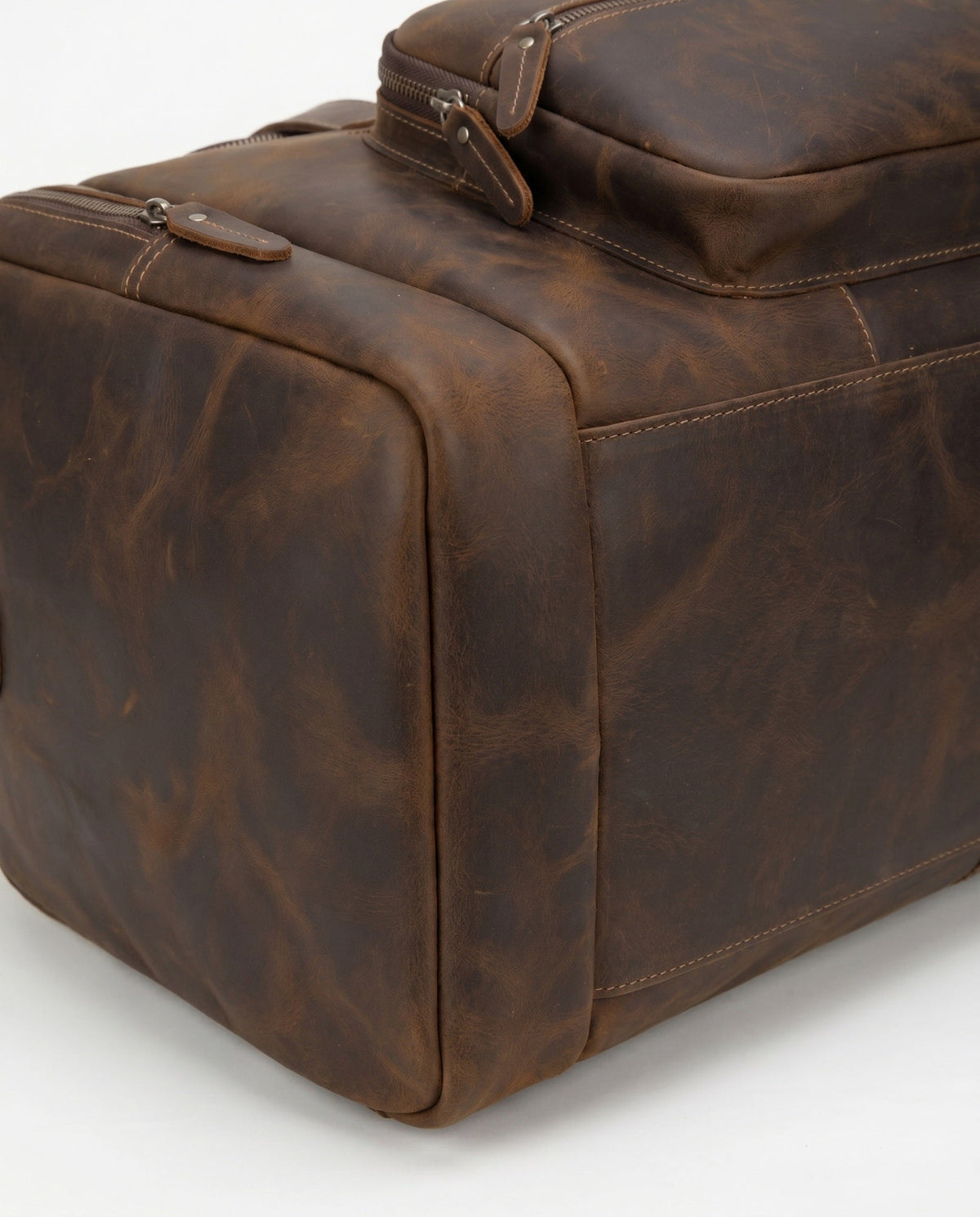 Crazy Horse Leather Duffel Bag for Men - Dark Brown with Front Pocket
