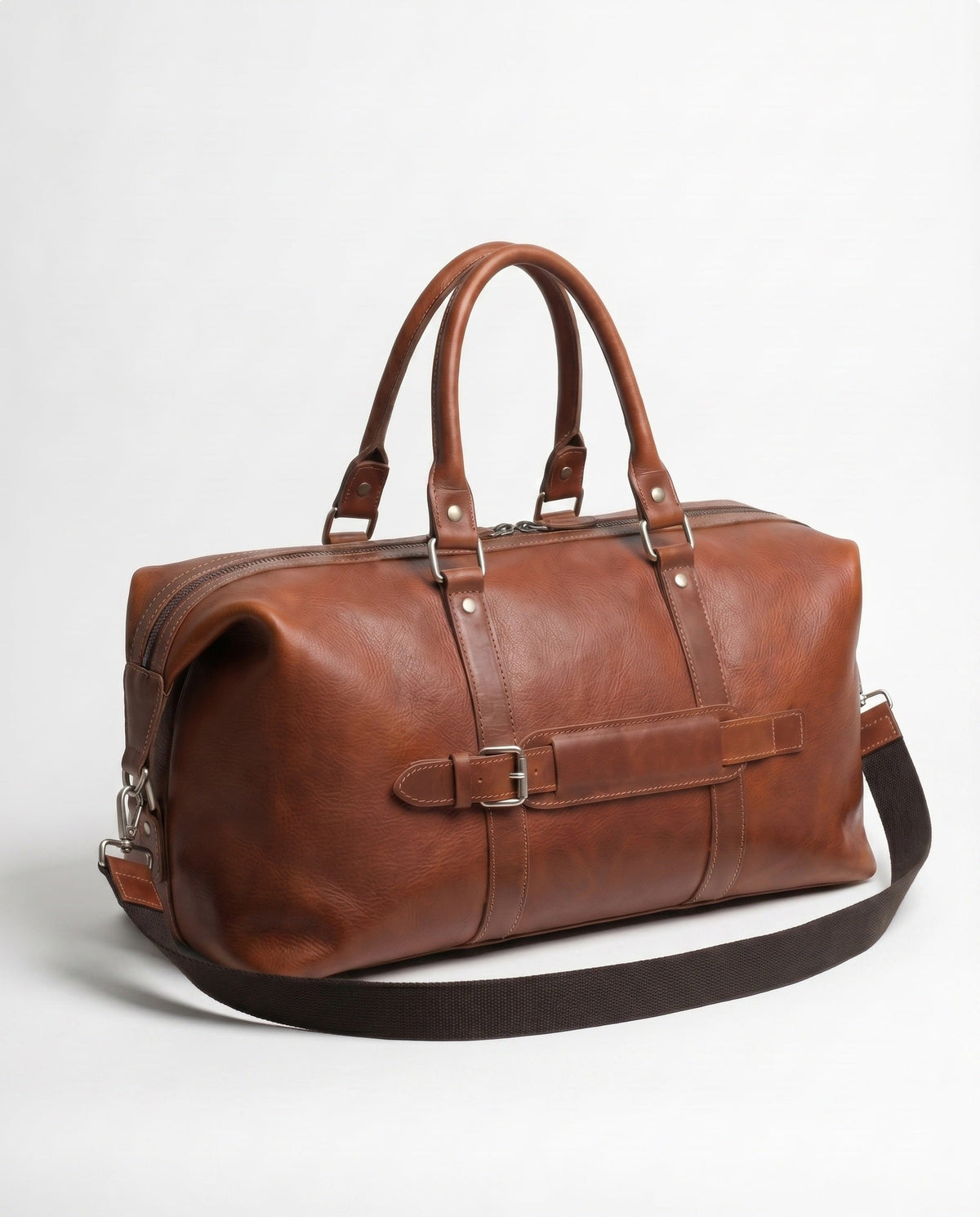 Sac de week-end en cuir premium pour hommes - Duffel classique cognac