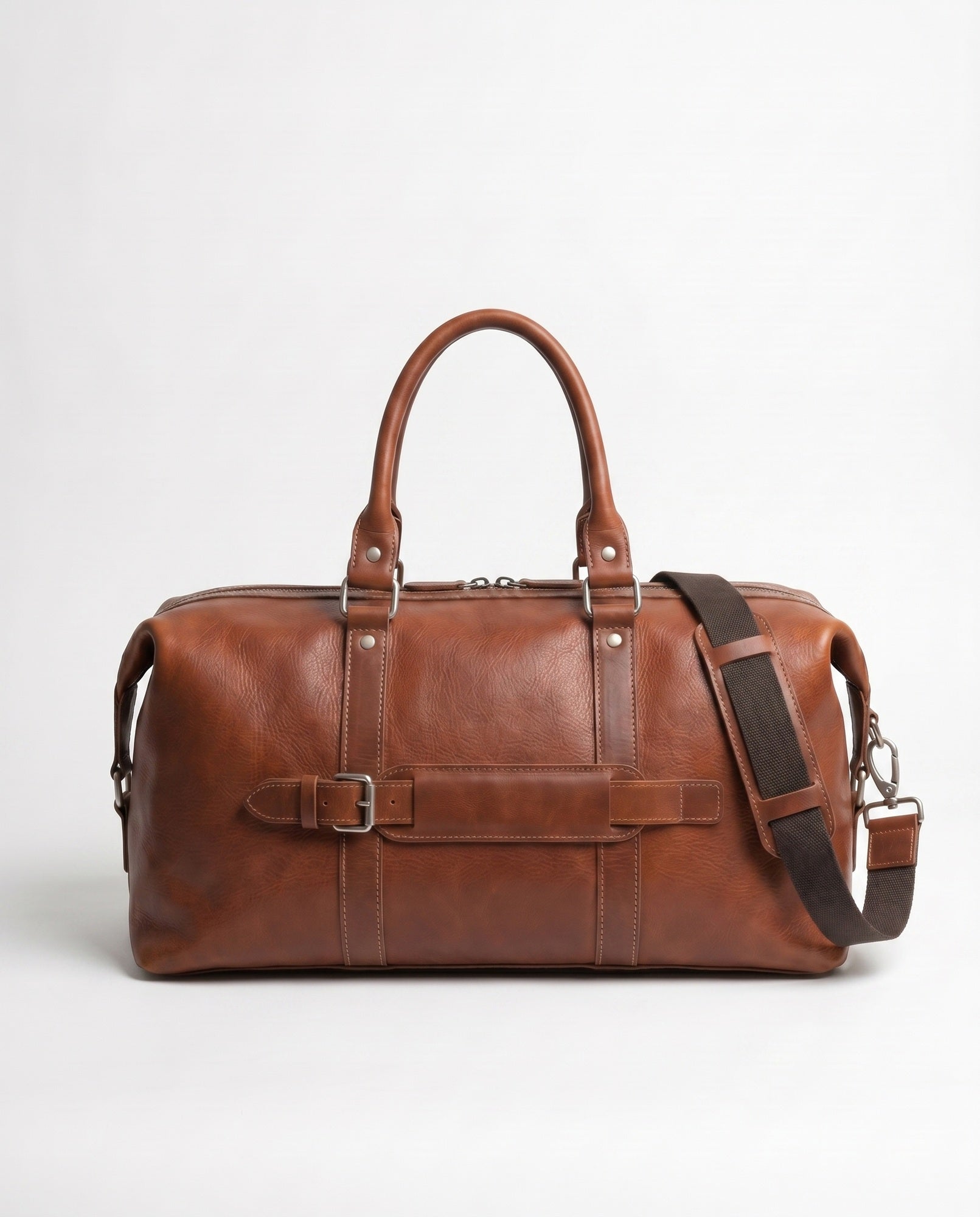 Sac de week-end en cuir premium pour hommes - Duffel classique cognac