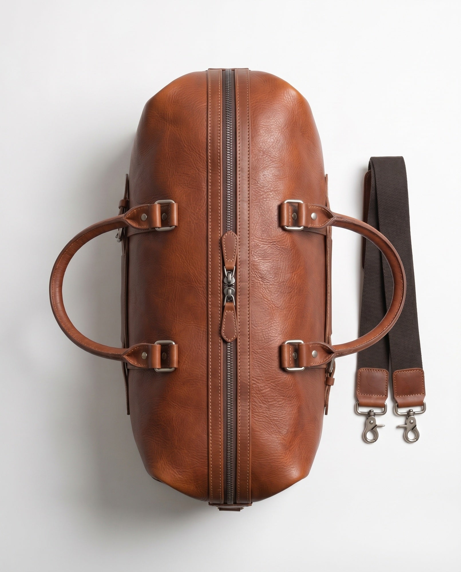 Sac de week-end en cuir premium pour hommes - Duffel classique cognac
