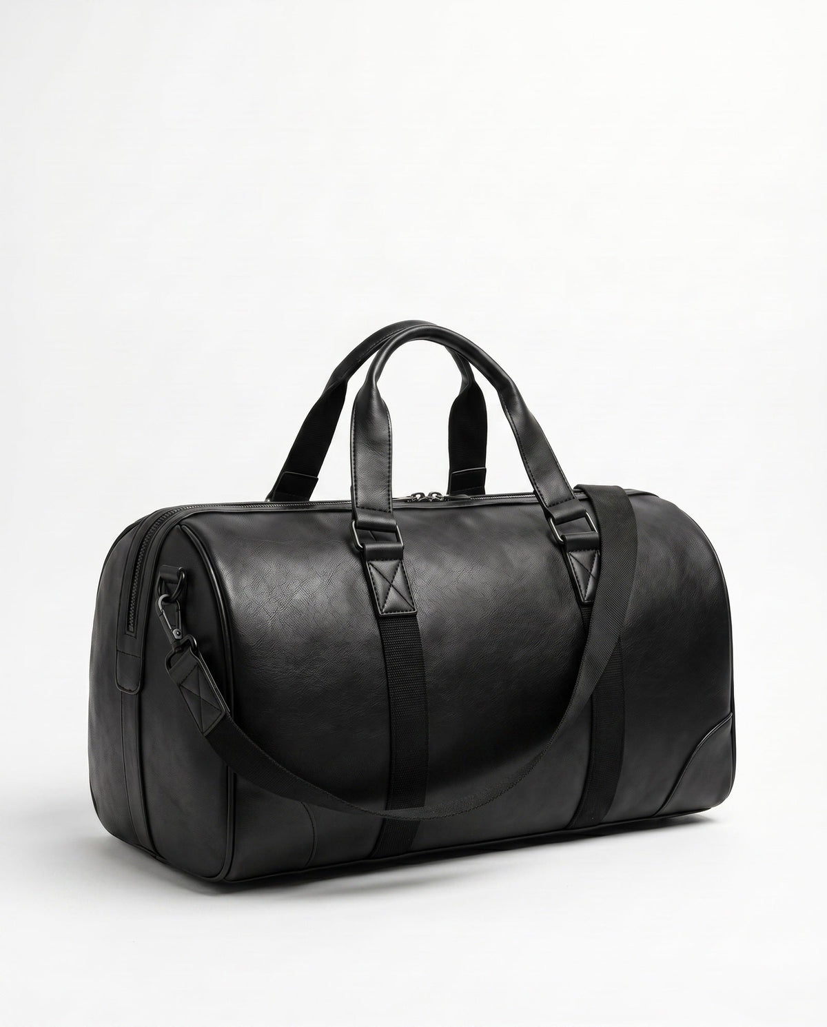 Sac de sport en cuir pour hommes - Sac de sport cylindrique noir