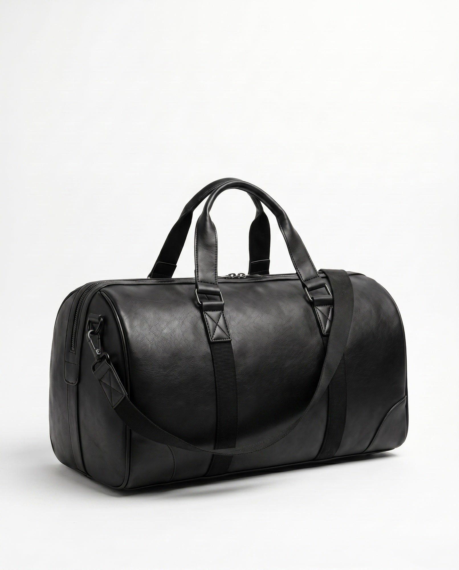 Sac de sport en cuir pour hommes - Sac de sport cylindrique noir