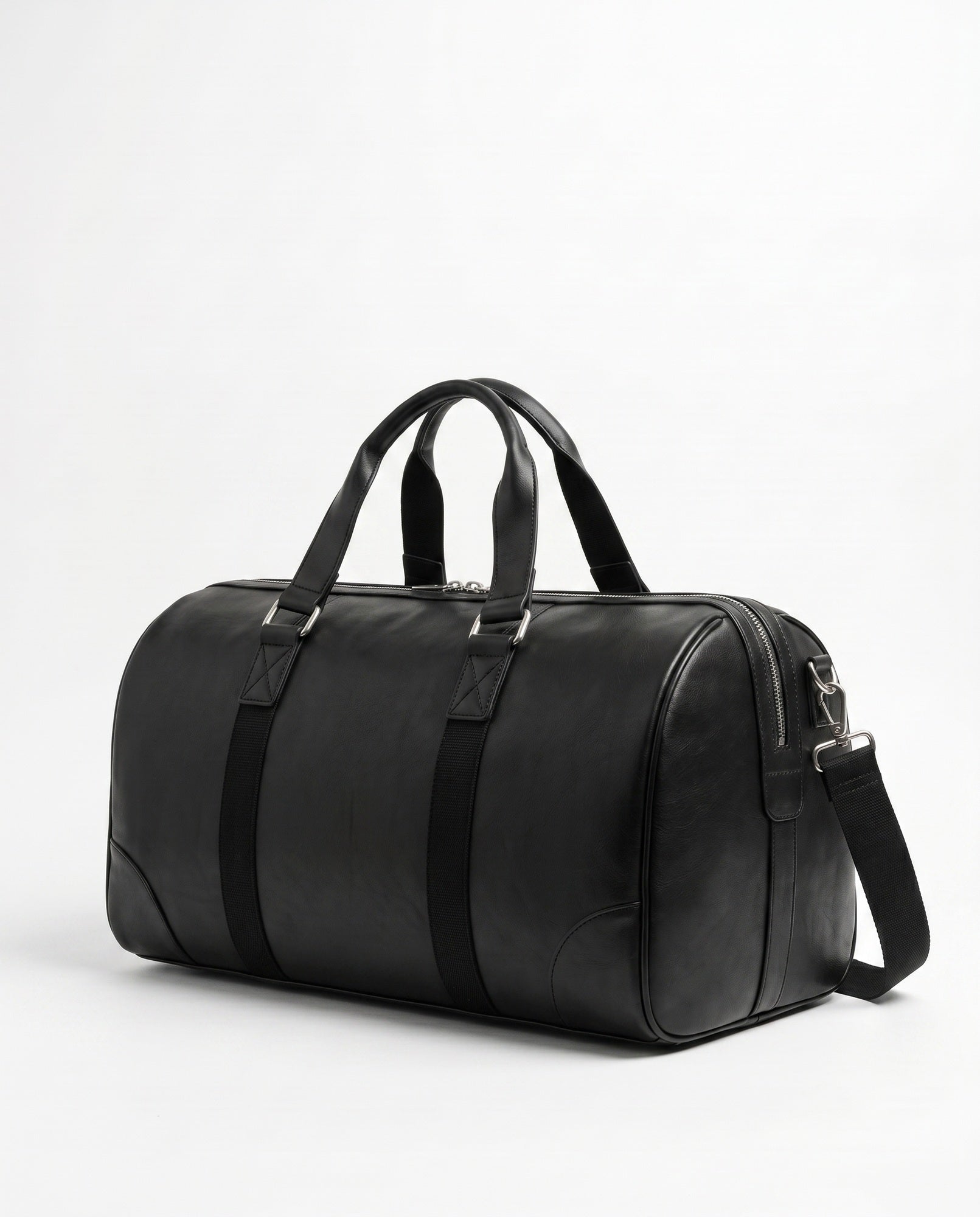Sac de sport en cuir pour hommes - Sac de sport cylindrique noir
