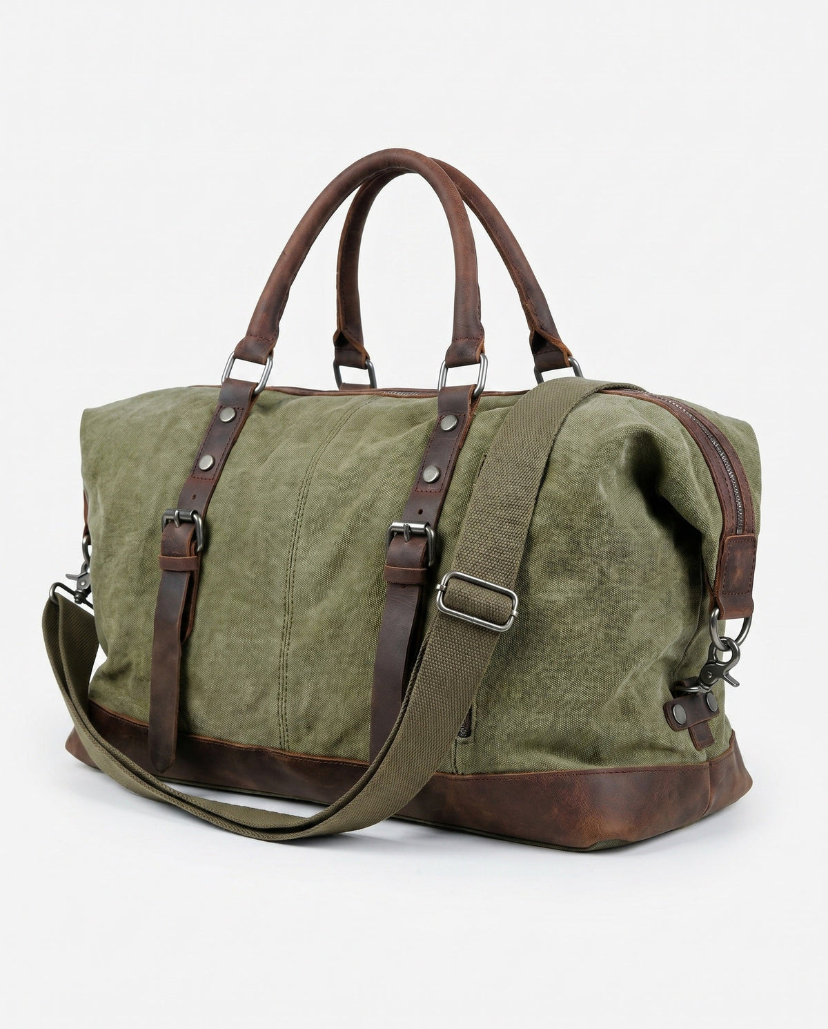 Vintage Weekendtaske i Olivengrøn - Canvas med Fuldnarvet Læder til Mænd - - Taske - Valmont Wear