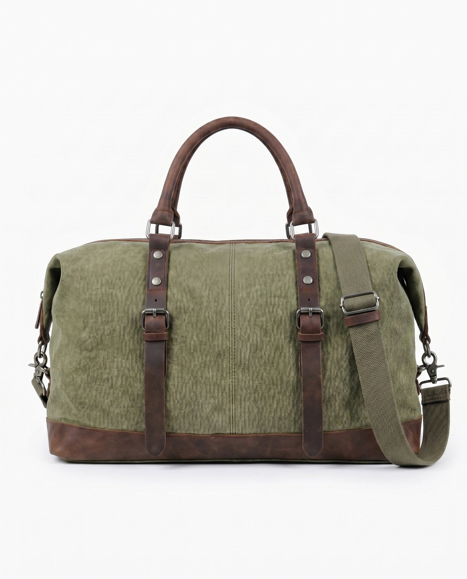 Vintage Weekendtaske i Olivengrøn - Canvas med Fuldnarvet Læder til Mænd - - Taske - Valmont Wear