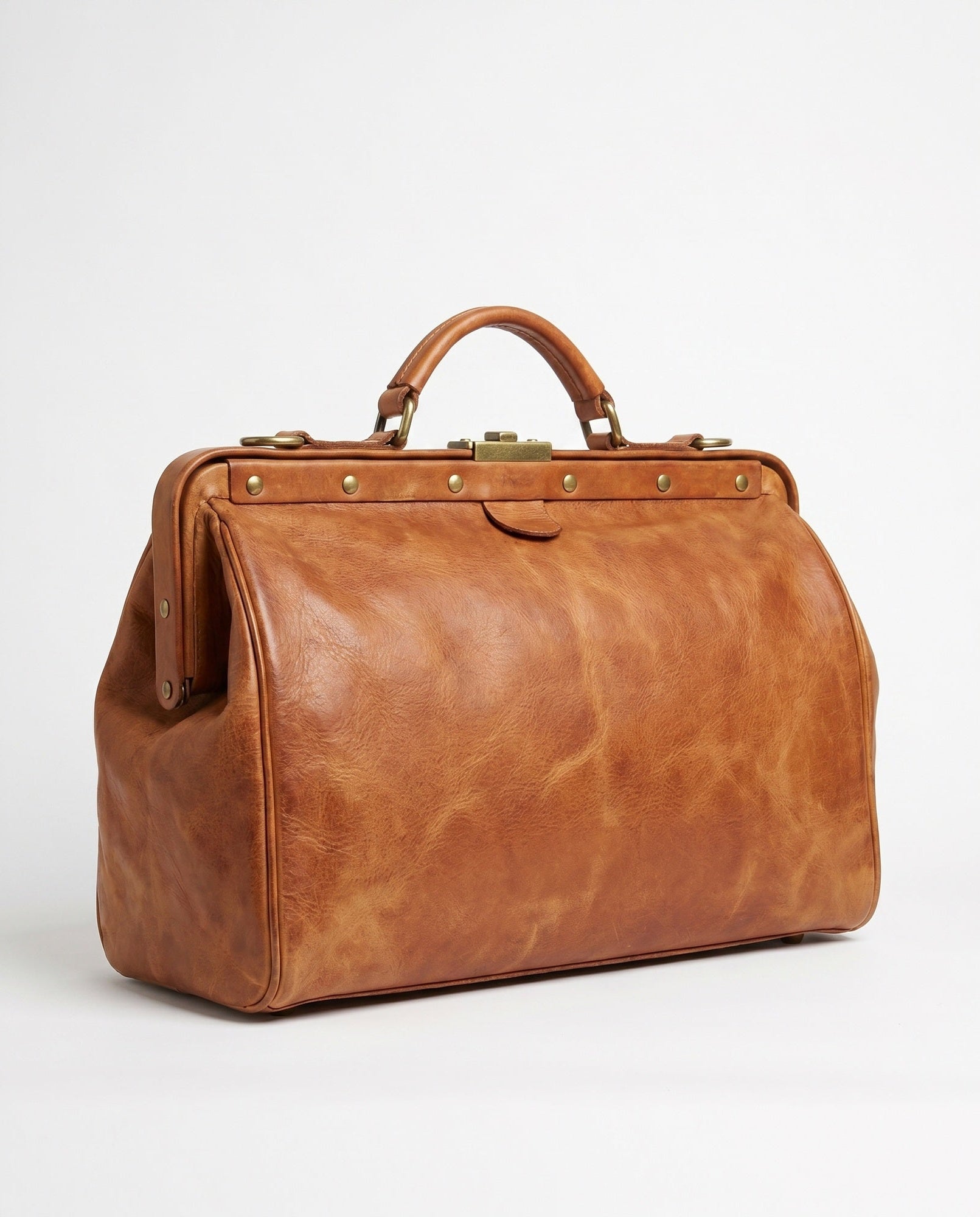 Vintage Leather Doctor Bag Duffel for Men - Natural Tan Doctor-Style