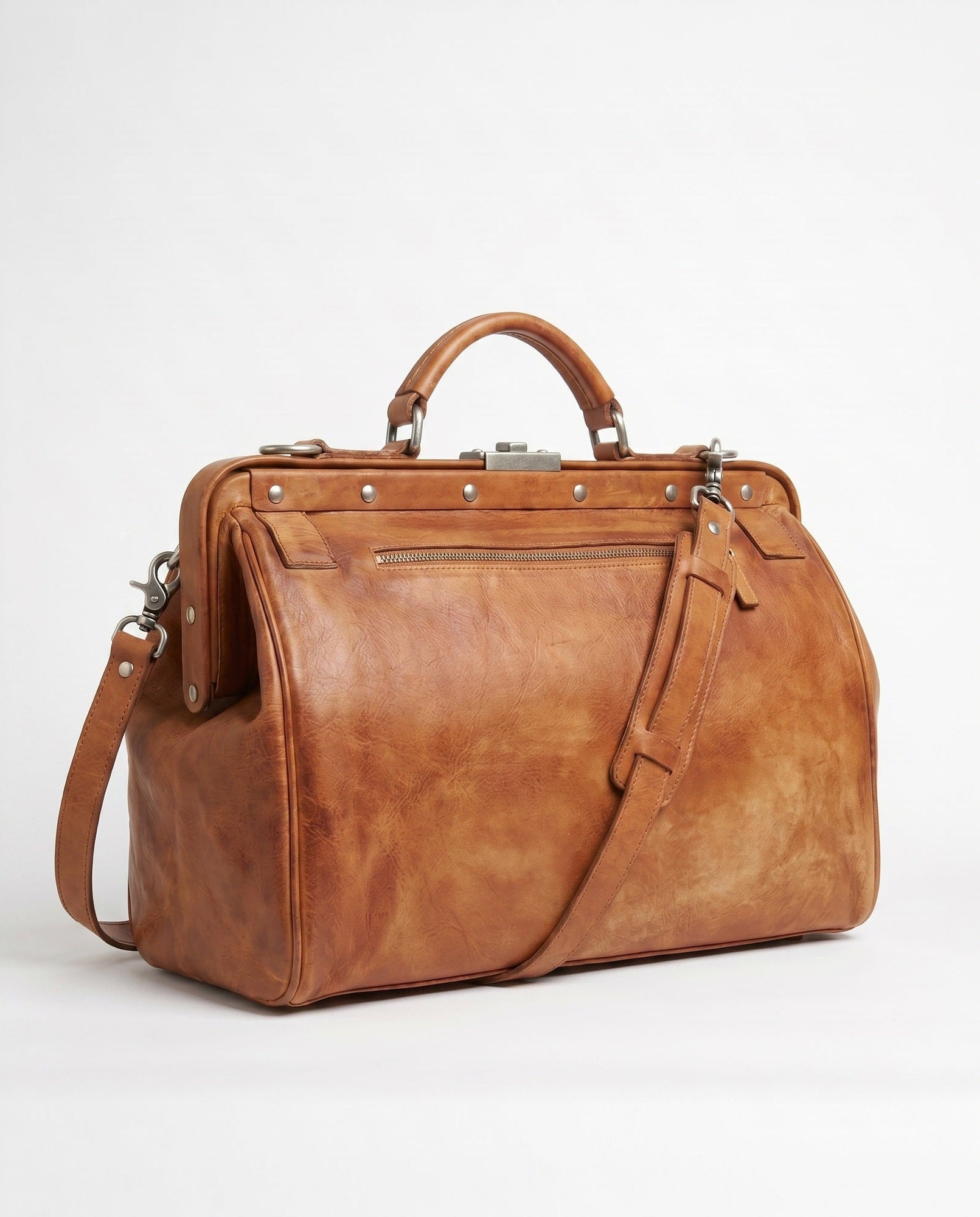 Vintage Leather Doctor Bag Duffel for Men - Natural Tan Doctor-Style