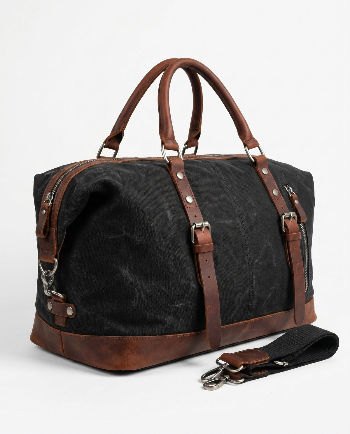 Vintage Weekendtaske i Sort - Canvas med Fuldnarvet Læder til Mænd - - Taske - Valmont Wear