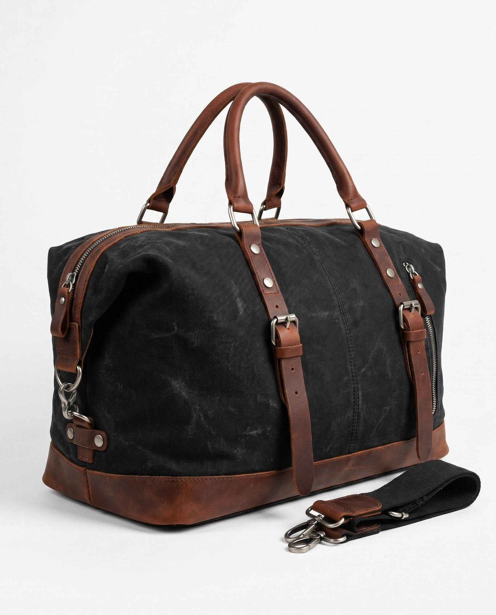 Vintage Weekendtaske i Sort - Canvas med Fuldnarvet Læder til Mænd - - Taske - Valmont Wear