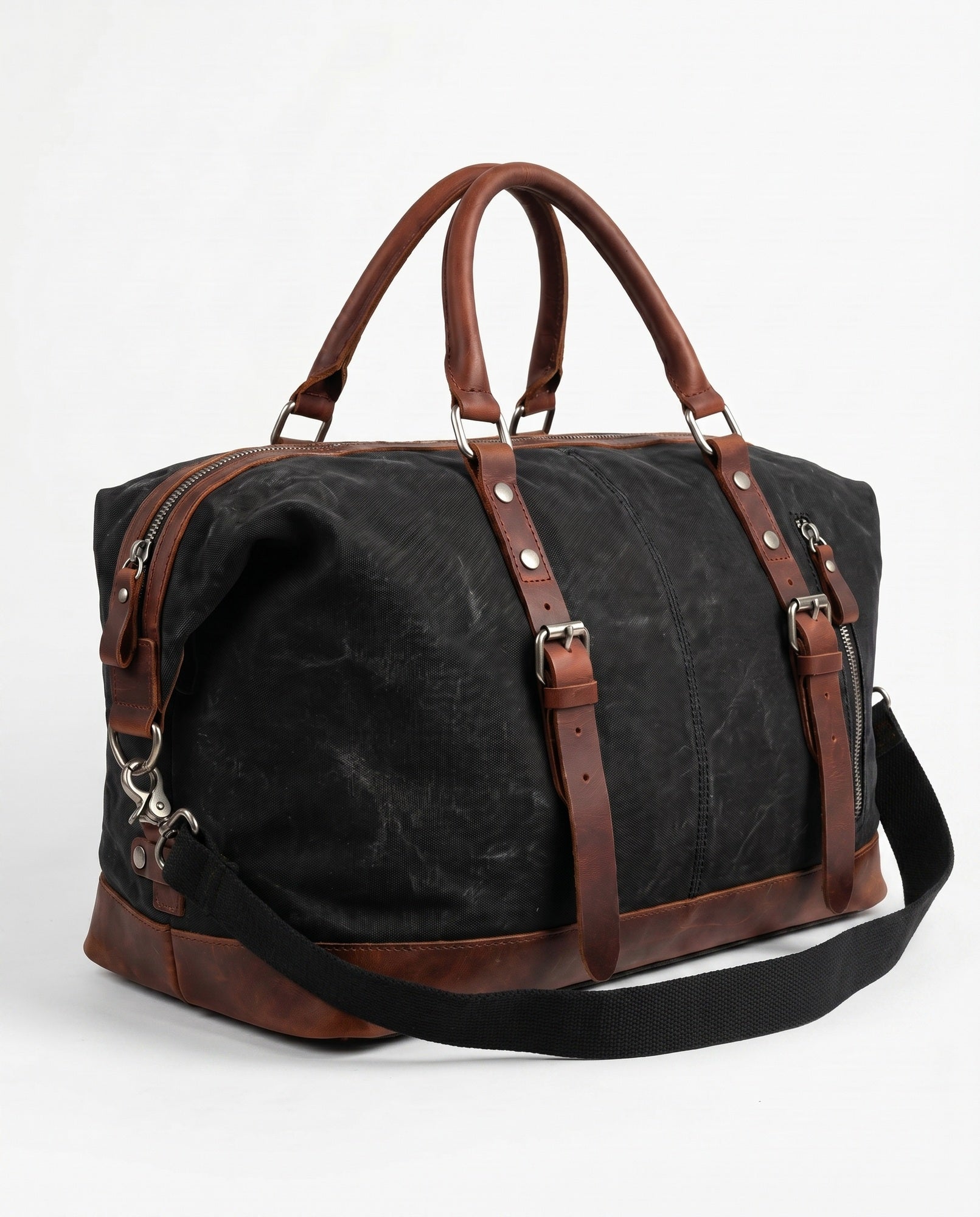 Vintage Weekendtaske i Sort - Canvas med Fuldnarvet Læder til Mænd - - Taske - Valmont Wear