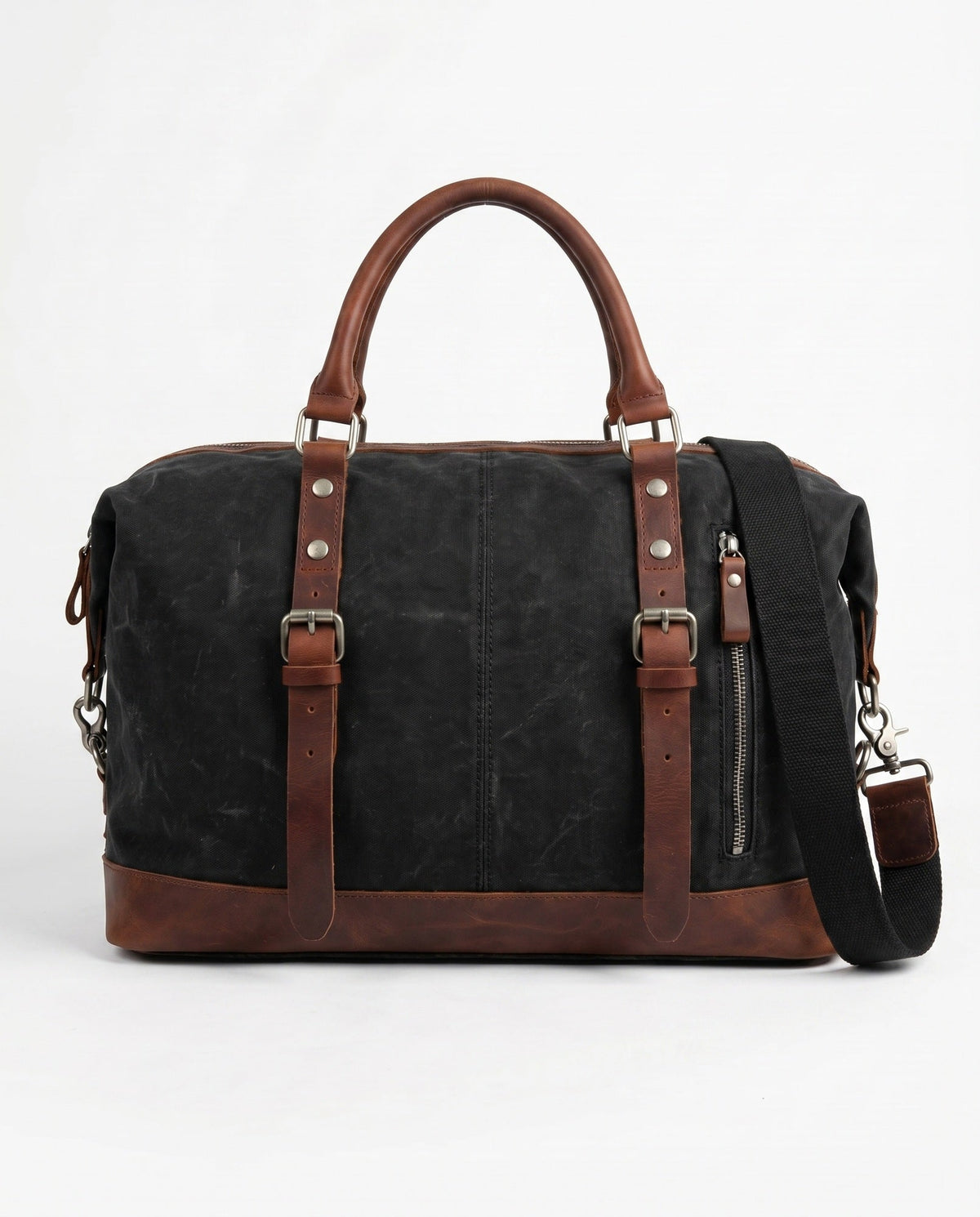 Vintage Weekendtaske i Sort - Canvas med Fuldnarvet Læder til Mænd - - Taske - Valmont Wear