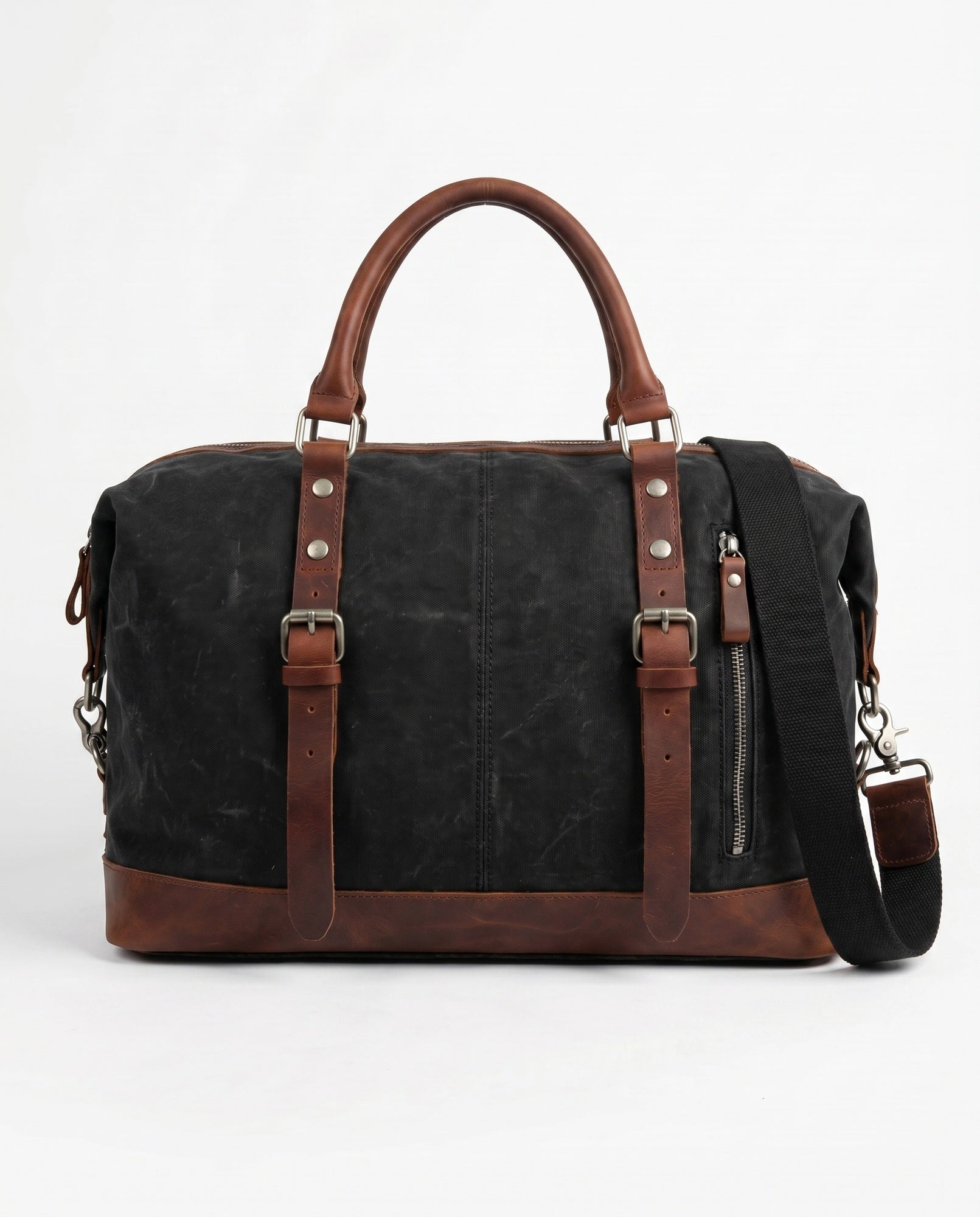 Vintage Weekendtaske i Sort - Canvas med Fuldnarvet Læder til Mænd - - Taske - Valmont Wear
