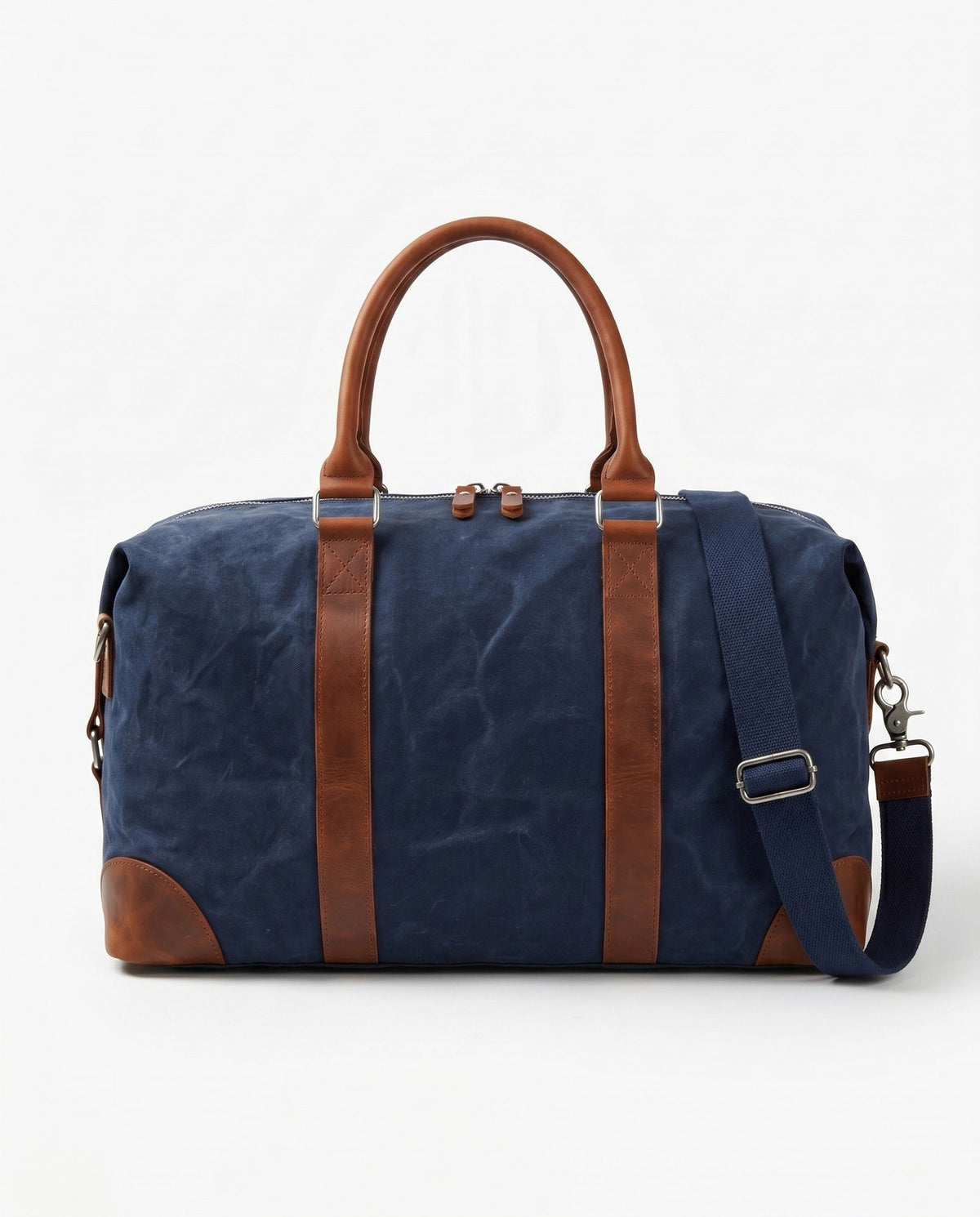 Vokset Canvas Sportstaske til Mænd - Marineblå med Cognac Læder - - Taske - Valmont Wear