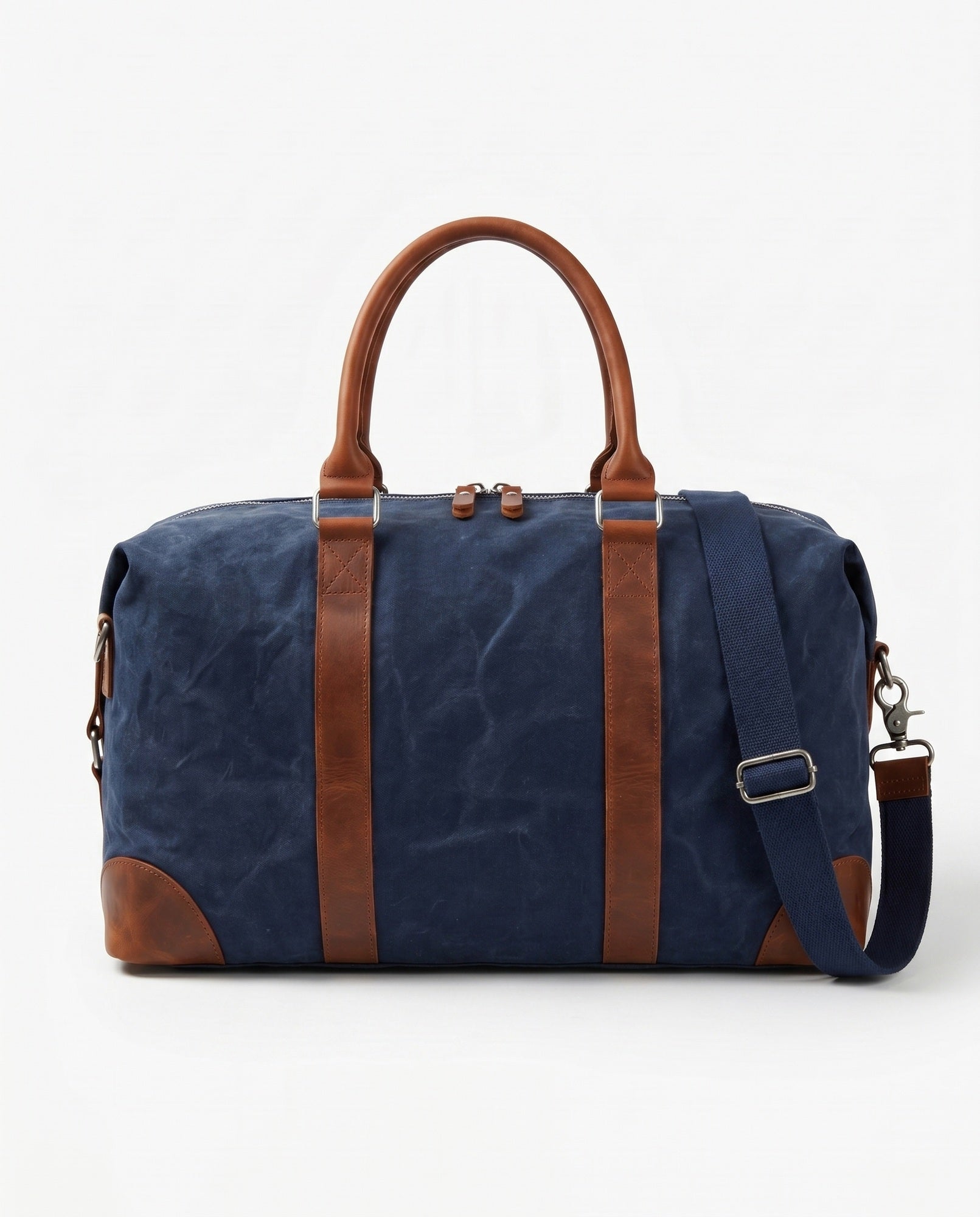 Vokset Canvas Sportstaske til Mænd - Marineblå med Cognac Læder - - Taske - Valmont Wear