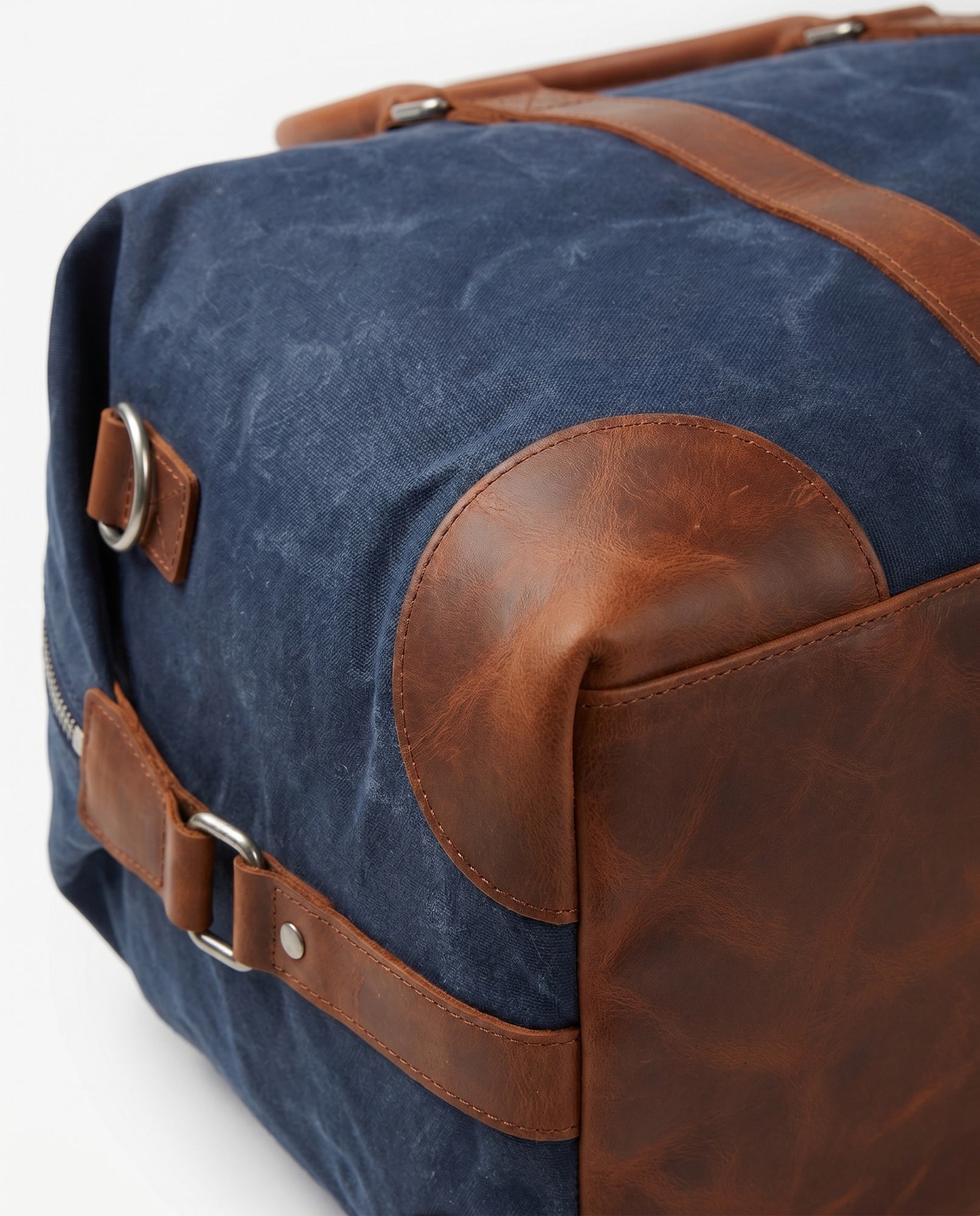 Vokset Canvas Sportstaske til Mænd - Marineblå med Cognac Læder - - Taske - Valmont Wear